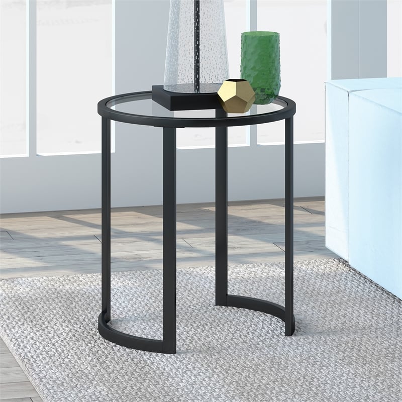 Maklaine Contemporary Metal Double Circular Side Table in Black and Bronze