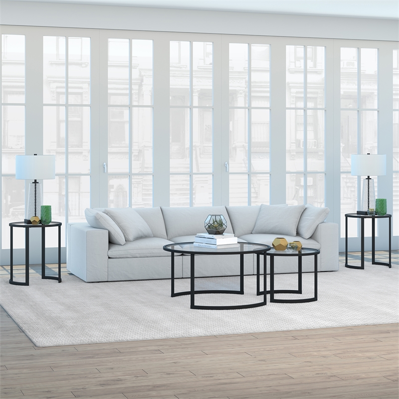 Maklaine Contemporary Metal Double Circular Side Table in Black and Bronze