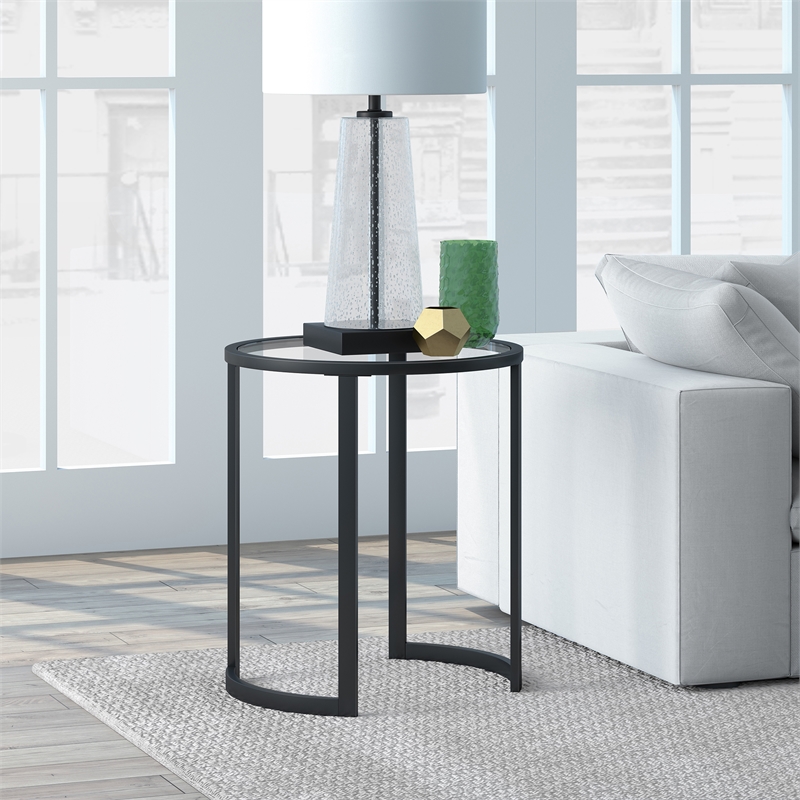 Maklaine Contemporary Metal Double Circular Side Table in Black and Bronze