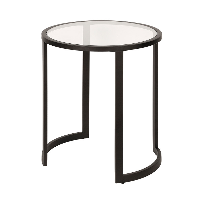 Maklaine Contemporary Metal Double Circular Side Table in Black and Bronze