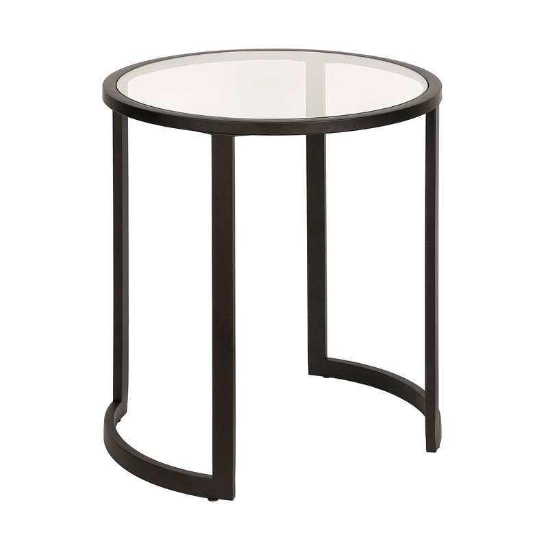 Maklaine Contemporary Metal Double Circular Side Table in Black and Bronze