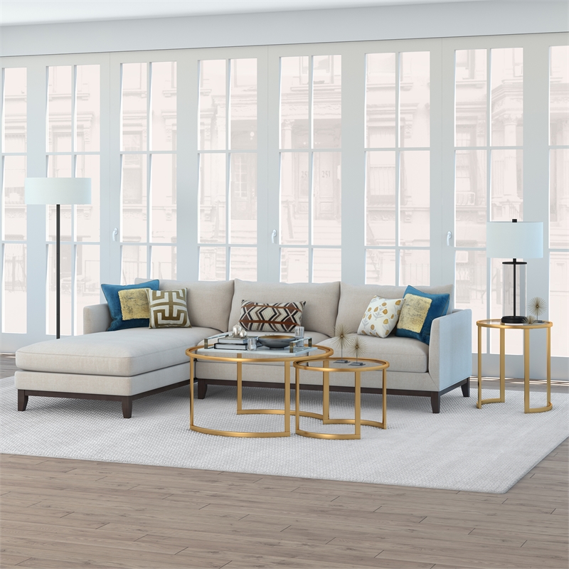 Maklaine Contemporary Metal Double Pedastal Side Table in Brass Finish