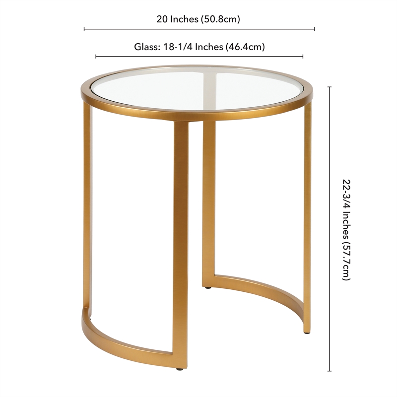 Maklaine Contemporary Metal Double Pedastal Side Table in Brass Finish