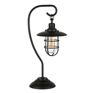 Maklaine Contemporary Metal Nautical Lantern Table Lamp in Black and Bronze