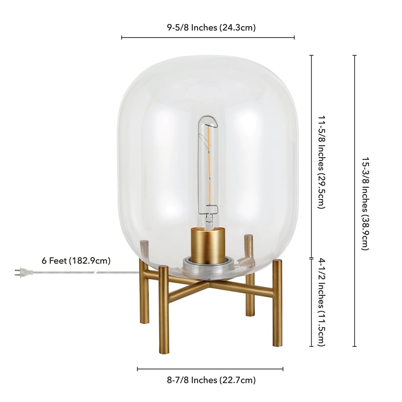 Maklaine Industrial Exposed Bulb Table in Brass with Clear Glass Shade