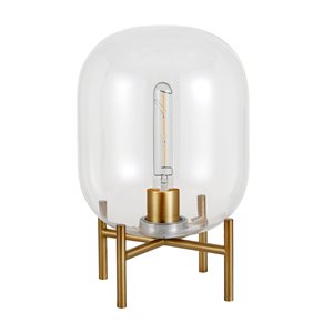 maklaine industrial exposed bulb table in brass with clear glass shade