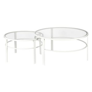 maklaine contemporary 2 piece nested metal & glass coffee table in white