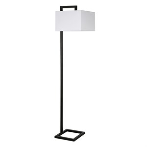 Maklaine Modern 68&quot Metal Floor Lamp with Square Fabric Shade in Black/Bronze