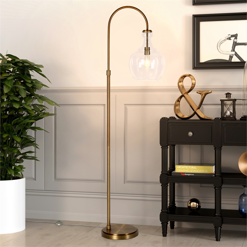 Maklaine Contemporary Metal Arc Floor Lamp in Brass and Gold
