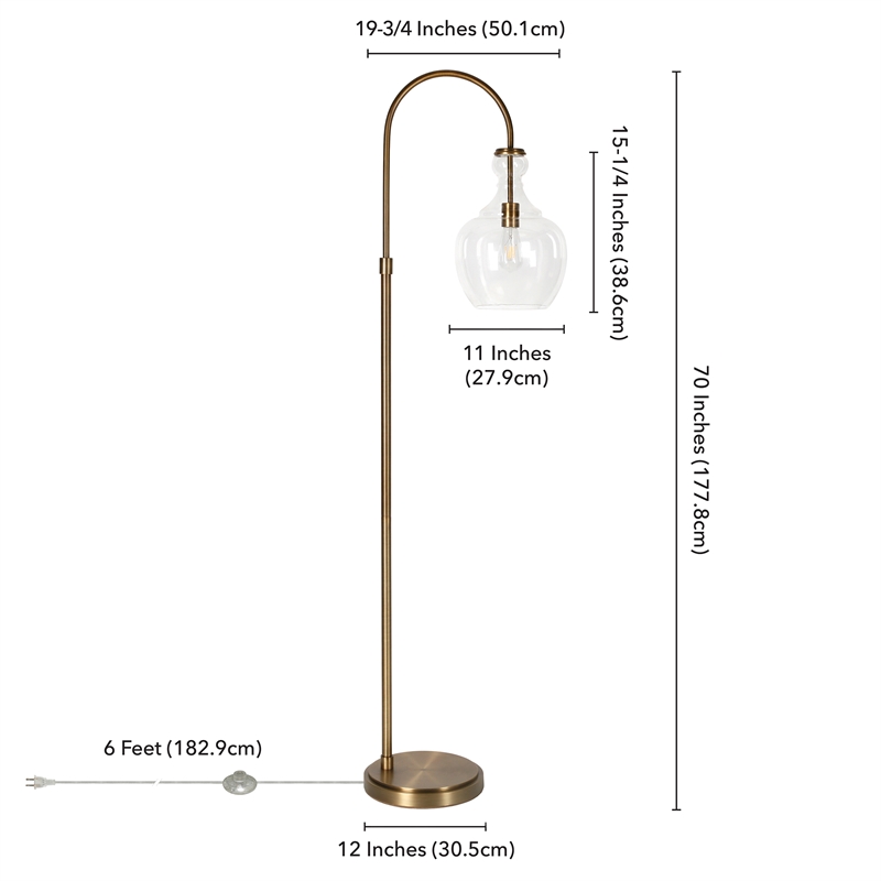 Maklaine Contemporary Metal Arc Floor Lamp in Brass and Gold