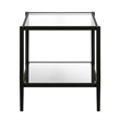 Maklaine Metal Black Side Table Rectangular Mirrored Glass Unassembled