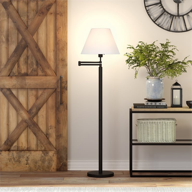Maklaine Modern Metal Swing Arm Floor Lamp with Empire Shade in Black/Bronze