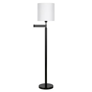 Maklaine Contemporary Metal Swing Arm Lamp Drum Shade in Black and Bronze