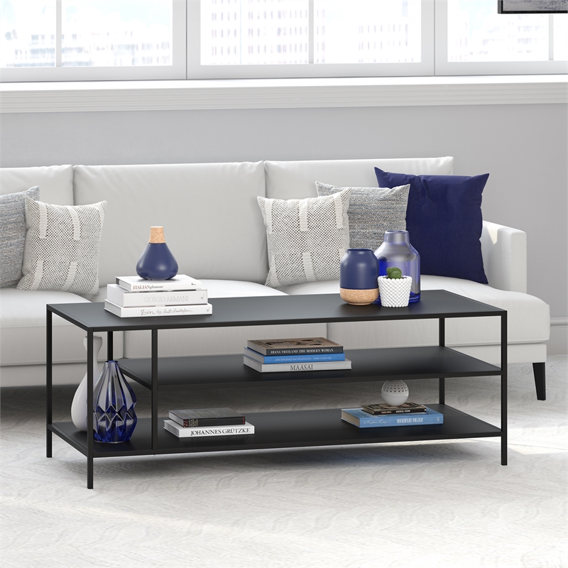 Maklaine Contemporary Coffee Table in Black and Bronze Finish