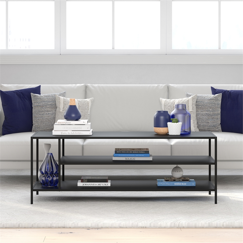 Maklaine Contemporary Coffee Table in Black and Bronze Finish