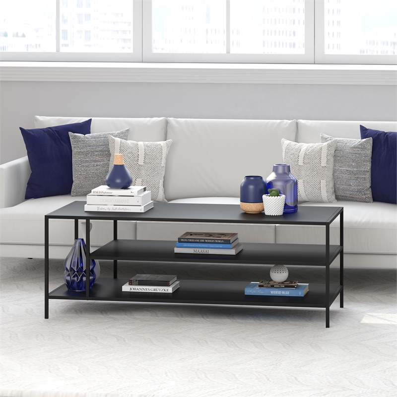 Maklaine Contemporary Coffee Table in Black and Bronze Finish
