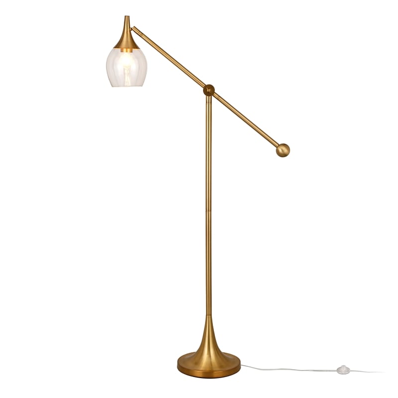 Maklaine Contemporary Brass Floor Lamp with Boom Arm in Gold Finish
