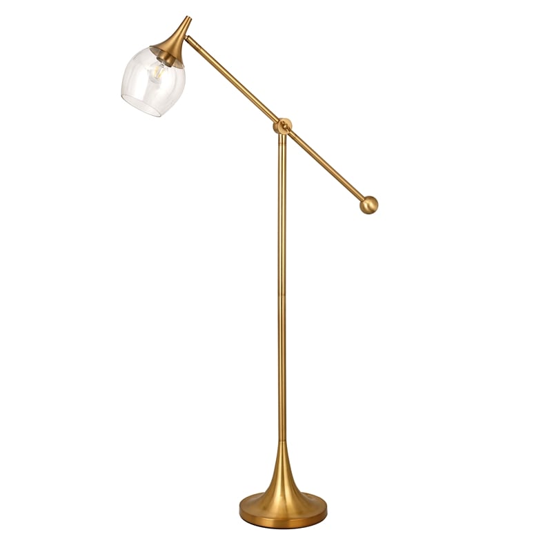 Maklaine Contemporary Brass Floor Lamp with Boom Arm in Gold Finish