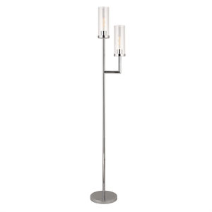 Maklaine Modern 69.5&quot 2 Bulb Clear Glass Shade Floor Lamp in Nickel and Gray