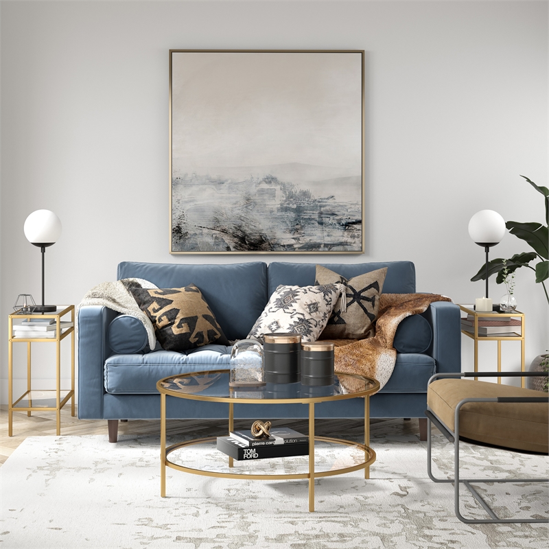 Maklaine End Table Coffee Accent Table Rectangle in Glass Top and Metal - Brass