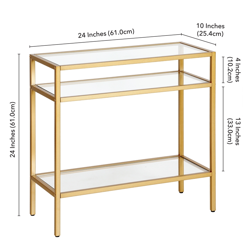 Maklaine End Table Coffee Accent Table Rectangle in Glass Top and Metal - Brass