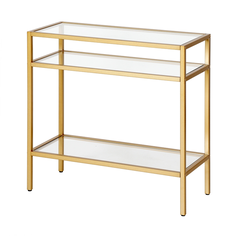 Maklaine End Table Coffee Accent Table Rectangle in Glass Top and Metal - Brass