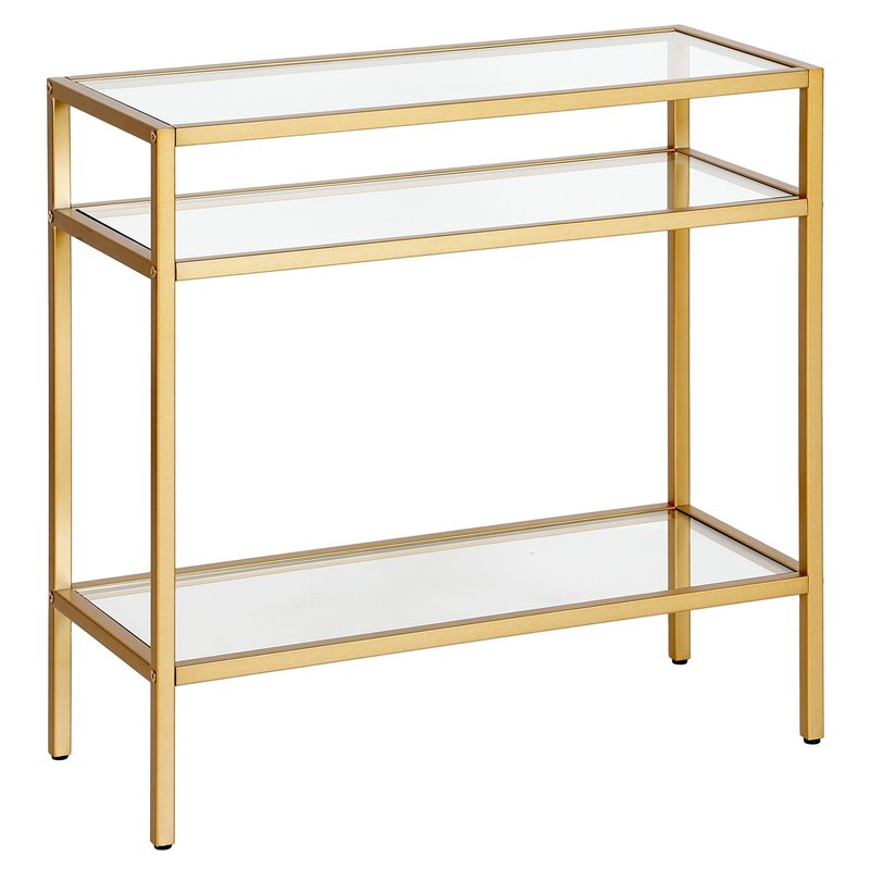 Maklaine End Table Coffee Accent Table Rectangle in Glass Top and Metal - Brass