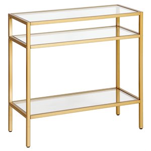 Maklaine End Table Coffee Accent Table Rectangle in Glass Top and Metal - Brass