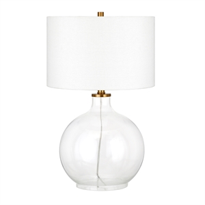 Maklaine Contemporary 23&quot Clear Glass Table Lamp with Brass/Gold Metal Accents