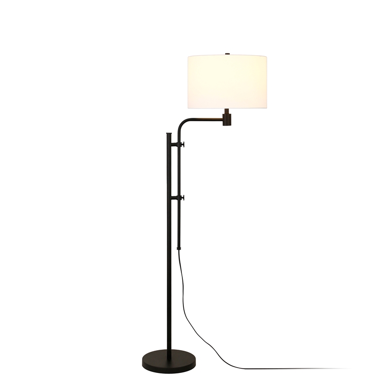 Maklaine Modern Adjustable Floor Lamp with Linen Fabric Shade in Black/Bronze