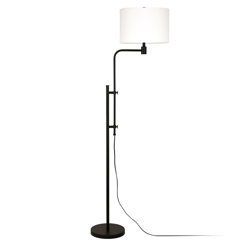 Maklaine Modern Adjustable Floor Lamp with Linen Fabric Shade in Black/Bronze
