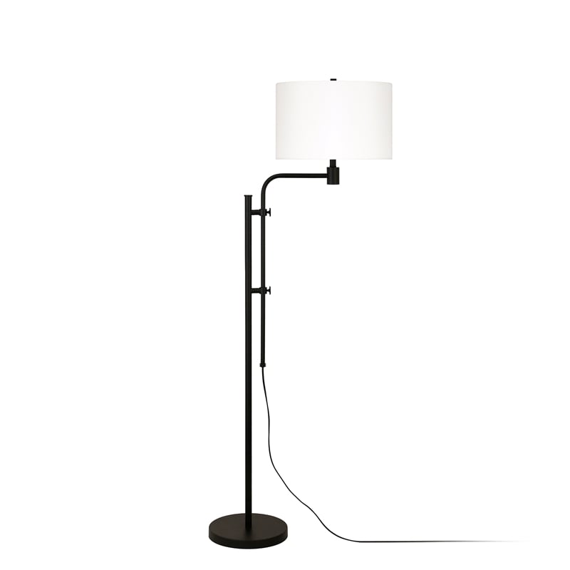 Maklaine Modern Adjustable Floor Lamp with Linen Fabric Shade in Black/Bronze