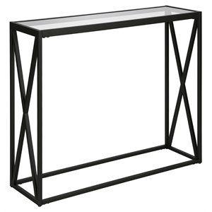maklaine contemporary metal geometric glass top console table in black
