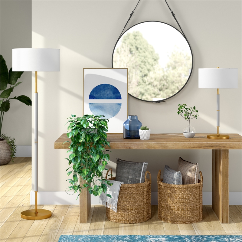 Maklaine Industrial  Two Tone Metal Floor Lamp in Brass with Gray Accents