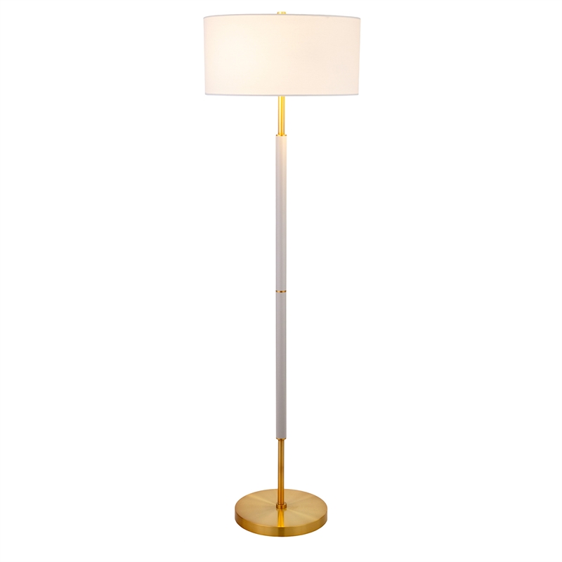Maklaine Industrial  Two Tone Metal Floor Lamp in Brass with Gray Accents