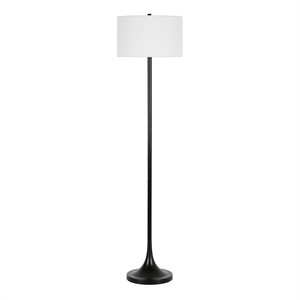 Maklaine Modern 61.5&quot Metal Floor Lamp with Fabric Drum Shade in Black/Bronze
