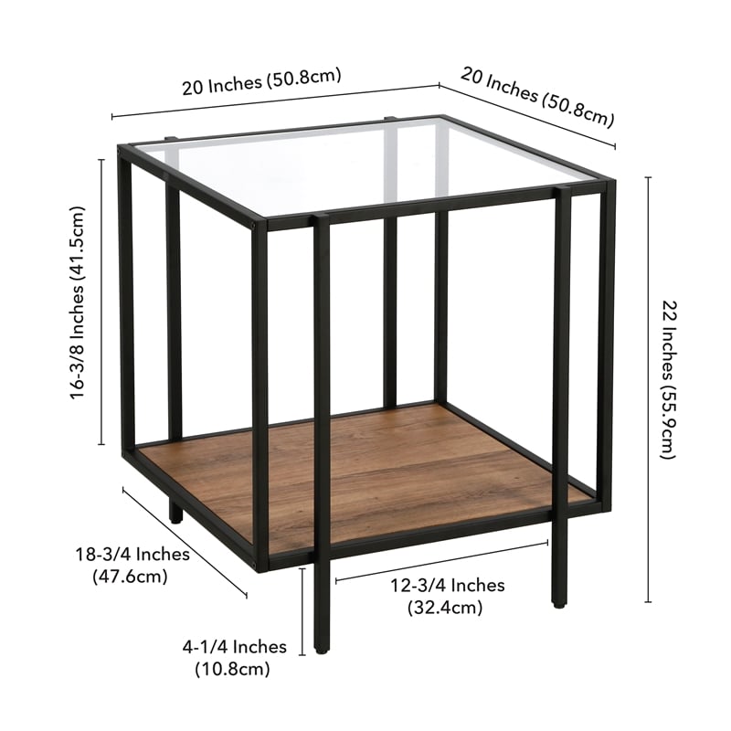 Maklaine Mid-Century Rustic Oak Side Table in Black/Bronze