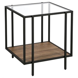 Maklaine Mid-Century Rustic Oak Side Table in Black/Bronze