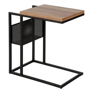 Maklaine Contemporary Blackened Bronze and Rustic Oak Side Table