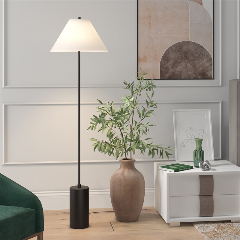 Maklaine Contemporary Floor Lamp with Empire Shade in Black/Bronze