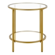 Maklaine Contemporary Round Side Table with Glass Shelf in Brass Finish