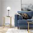 Maklaine Contemporary Round Side Table with Glass Shelf in Brass Finish