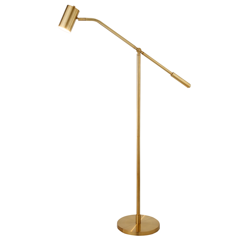 Maklaine Contemporary Brass Floor Lamp with Boom Arm