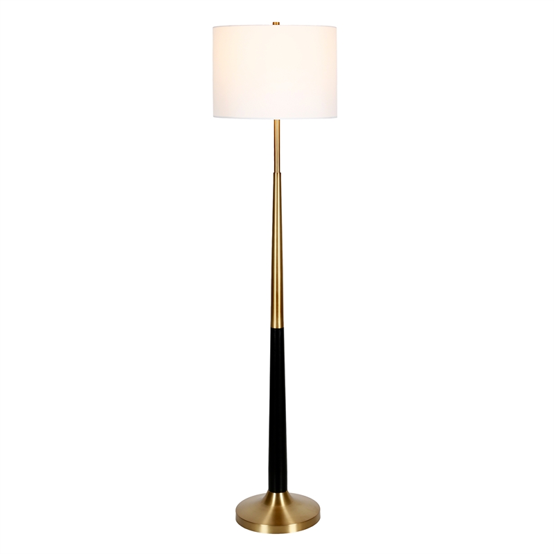 Maklaine Mid-Century Two-Tone Floor Lamp in Brushed Brass and Matte Black