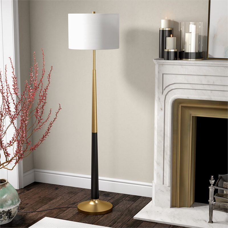 Maklaine Mid-Century Two-Tone Floor Lamp in Brushed Brass and Matte Black