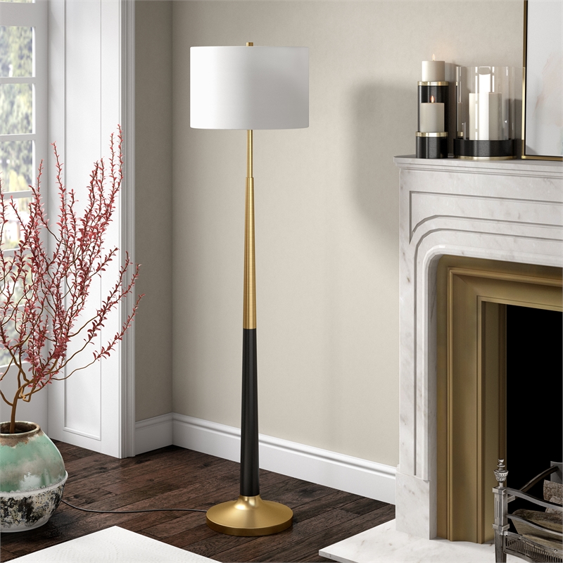 Maklaine Mid-Century Two-Tone Floor Lamp in Brushed Brass and Matte Black