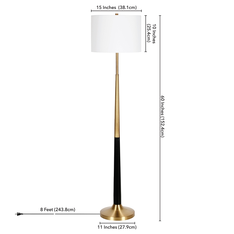 Maklaine Mid-Century Two-Tone Floor Lamp in Brushed Brass and Matte Black