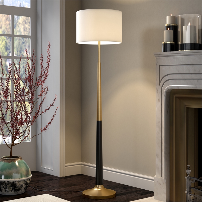 Maklaine Mid-Century Two-Tone Floor Lamp in Brushed Brass and Matte Black