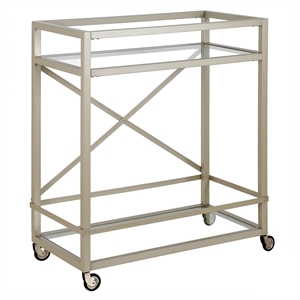 Maklaine Contemporary 30&quot Metal Bar Cart in Satin Nickel