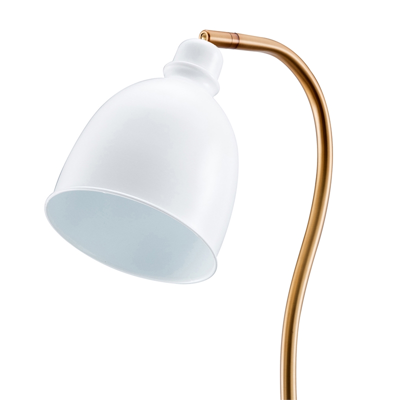 Maklaine Contemporary Floor Lamp with White Shade in Brass